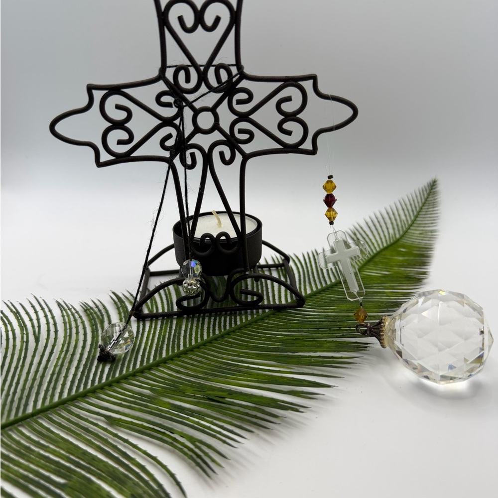 Bundle Black Metal Cross Candle Holder  & Cross Diamond Crystal Window Catcher